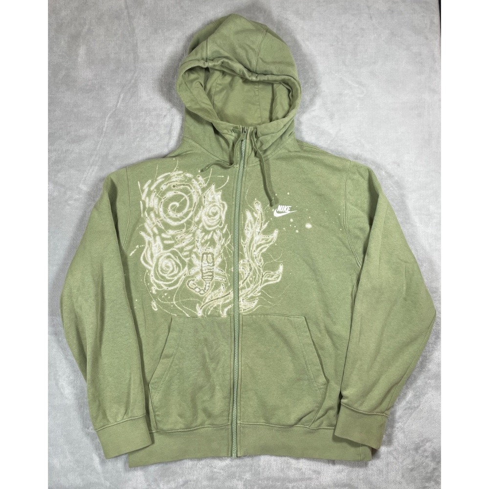 Nike Sportswear Zip Up Hoodie Men L Green Rose Scorpion Bleach Streetwear